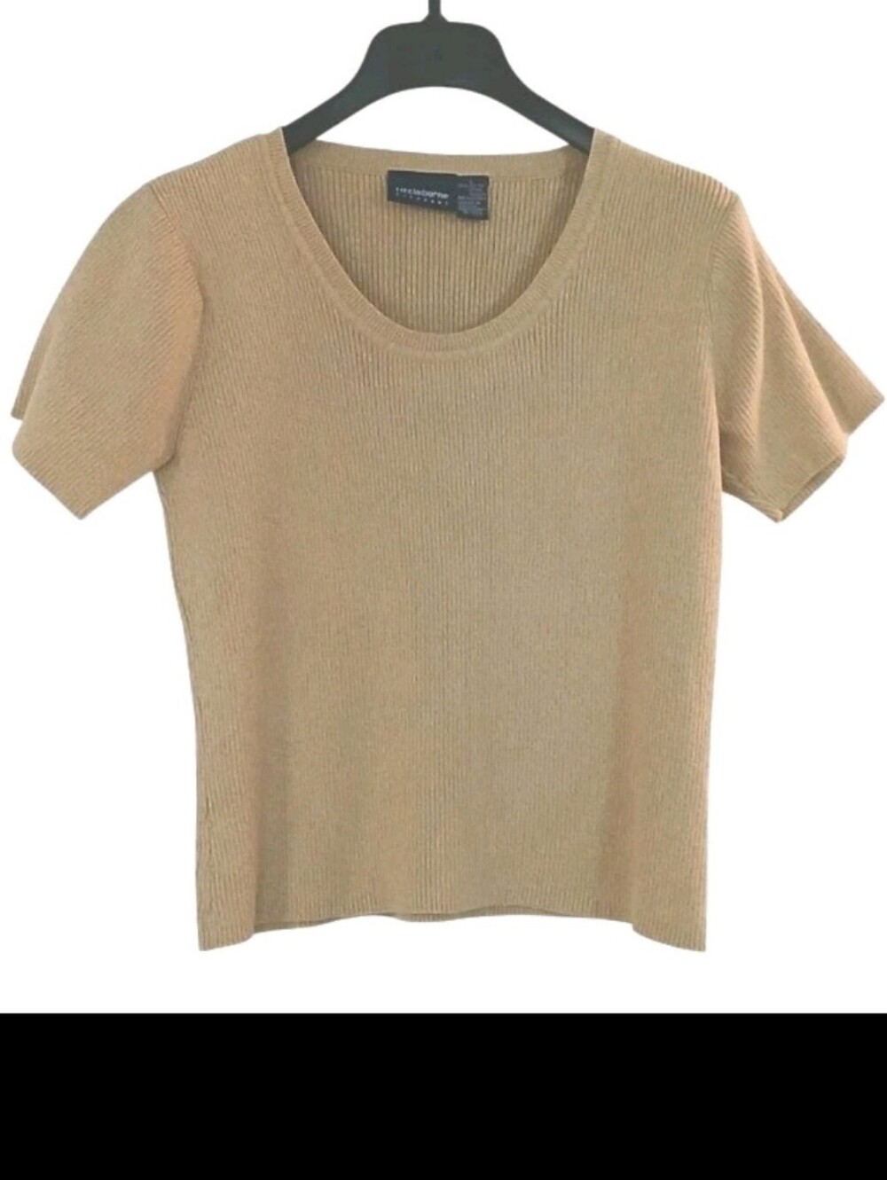 Liz Claiborne Size L Tan Ribbed Cotton Knit Short Sleeve Sweater
